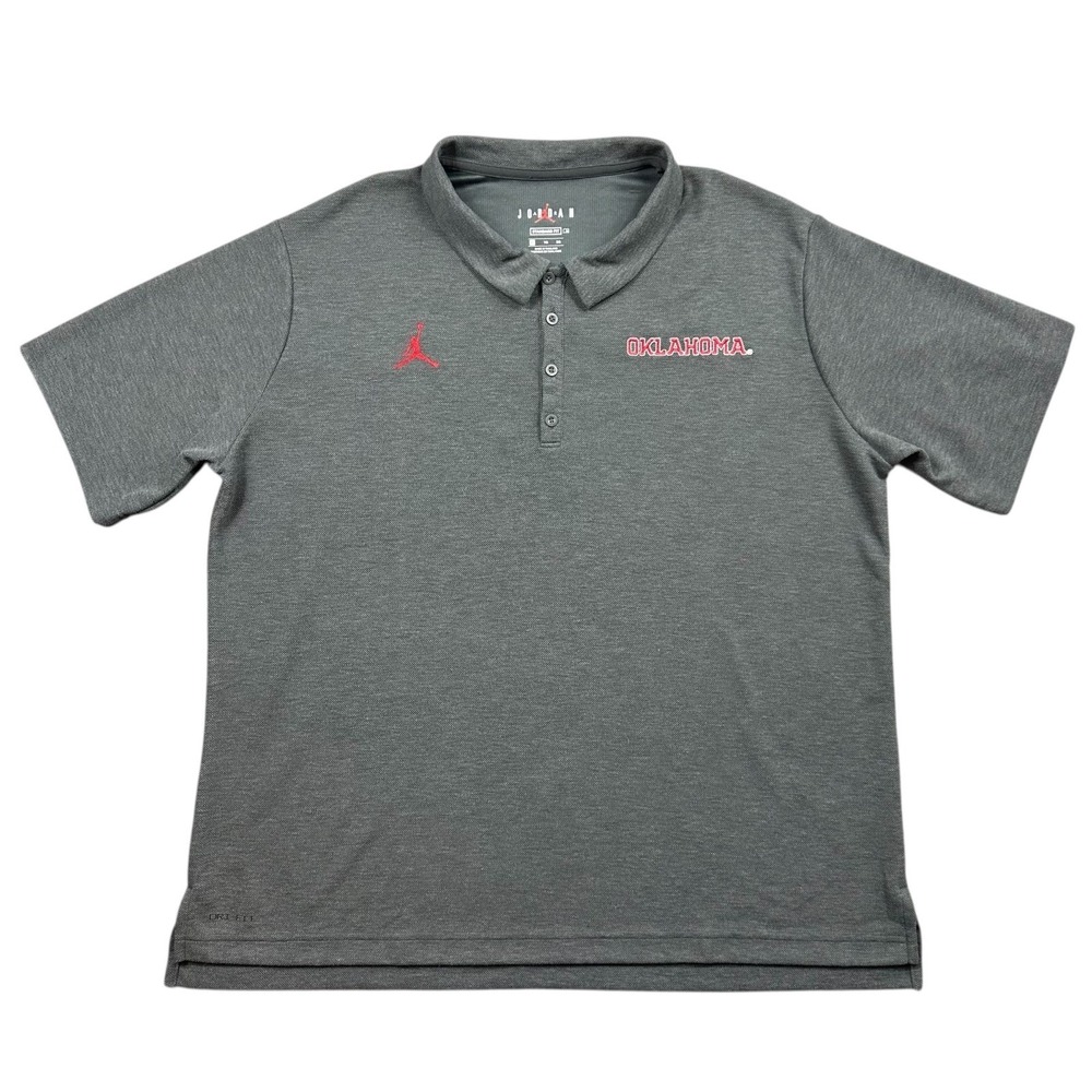 Oklahoma Sooners Air Jordan Polo Shirt Mens XL Gray Red Jumpman Dri Fit NEW